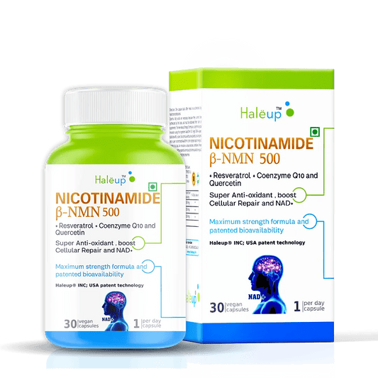 Nicotinamide USA NMN 500mg 3-in-1 Formula | Boost NAD+, Cellular Repair & Skin Health | With Resveratrol, Quercetin & CoQ10 | 30 Capsules - Haleup