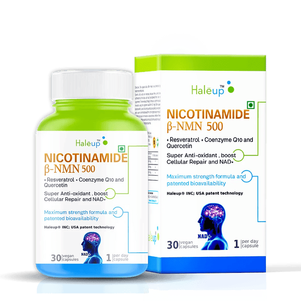 Nicotinamide USA NMN 500mg 3-in-1 Formula | Boost NAD+, Cellular Repair & Skin Health | With Resveratrol, Quercetin & CoQ10 | 30 Capsules - Haleup