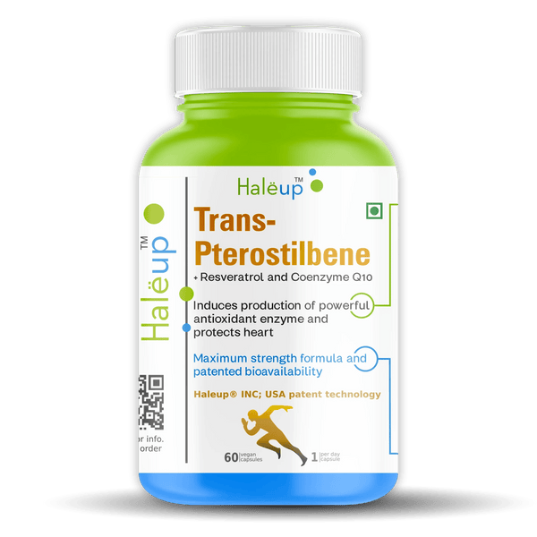 99% Pure Trans-Pterostilbene with Resveratrol | Potent Antioxidant | Supports Healthy Aging & Skin Health | High Bioavailability (1 Pack X 60 Capsules) - Haleup