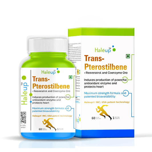 99% Pure Trans-Pterostilbene with Resveratrol | Potent Antioxidant | Supports Healthy Aging & Skin Health | High Bioavailability (1 Pack X 60 Capsules) - Haleup