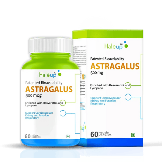 Astragalus 500mg with Patented Bioavailability | Enriched with Resveratrol & Lycopene | Supports Cardiovascular, Kidney & Respiratory Health | 60 Veggie Capsules - Haleup