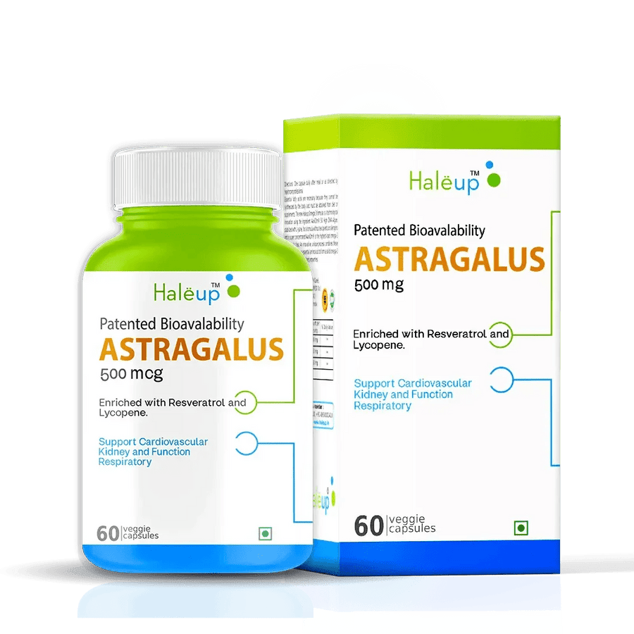 Astragalus 500mg with Patented Bioavailability | Enriched with Resveratrol & Lycopene | Supports Cardiovascular, Kidney & Respiratory Health | 60 Veggie Capsules - Haleup
