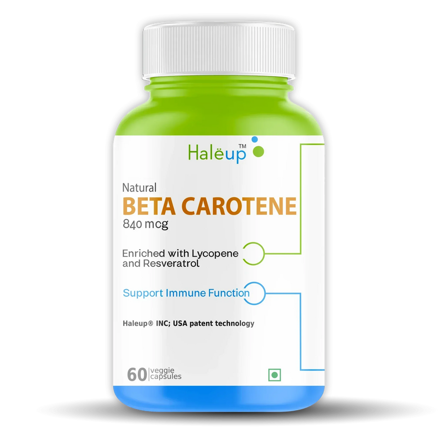 Beta Carotene 840mg with Lycopene & Resveratrol | Immune Support & Antioxidant Boost | 60 Veggie Capsules | Natural Supplement - Haleup