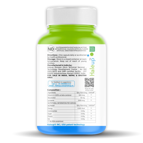 Beta Carotene 840mg with Lycopene & Resveratrol | Immune Support & Antioxidant Boost | 60 Veggie Capsules | Natural Supplement