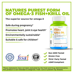 Fish Oil + Krill Oil (1350 mg) | Super Antioxidant for Heart, Joints, Skin & Hair | 550 mg EPA + 350 mg DHA