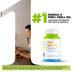 Fish Oil + Krill Oil (1350 mg) | Super Antioxidant for Heart, Joints, Skin & Hair | 550 mg EPA + 350 mg DHA