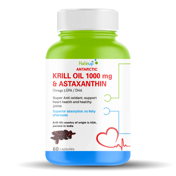 Antarctic Krill Oil 1000mg with Astaxanthin for Heart & Joint Health - 60 softgels - Haleup
