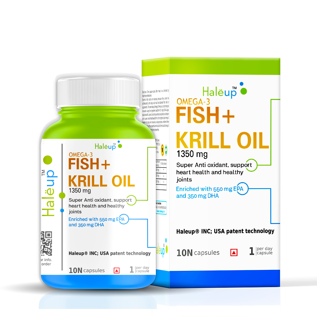 Fish Oil + Krill Oil (1350 mg) | Super Antioxidant for Heart, Joints, Skin & Hair | 550 mg EPA + 350 mg DHA