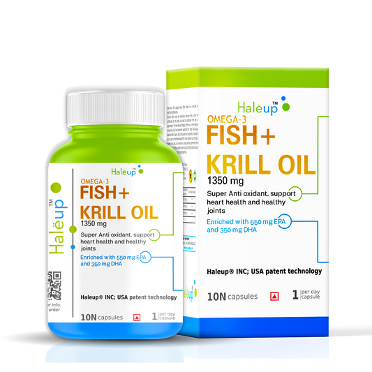 Fish Oil + Krill Oil (1350 mg) | Super Antioxidant for Heart, Joints, Skin & Hair | 550 mg EPA + 350 mg DHA