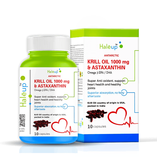 Antarctic Krill Oil 1000mg with Astaxanthin for Heart & Joint Health - 60 softgels - Haleup